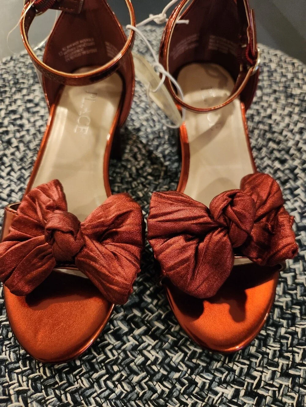 NWT Girl's Red Bow Ankle-Strap Block Heel Shoes, Size 13